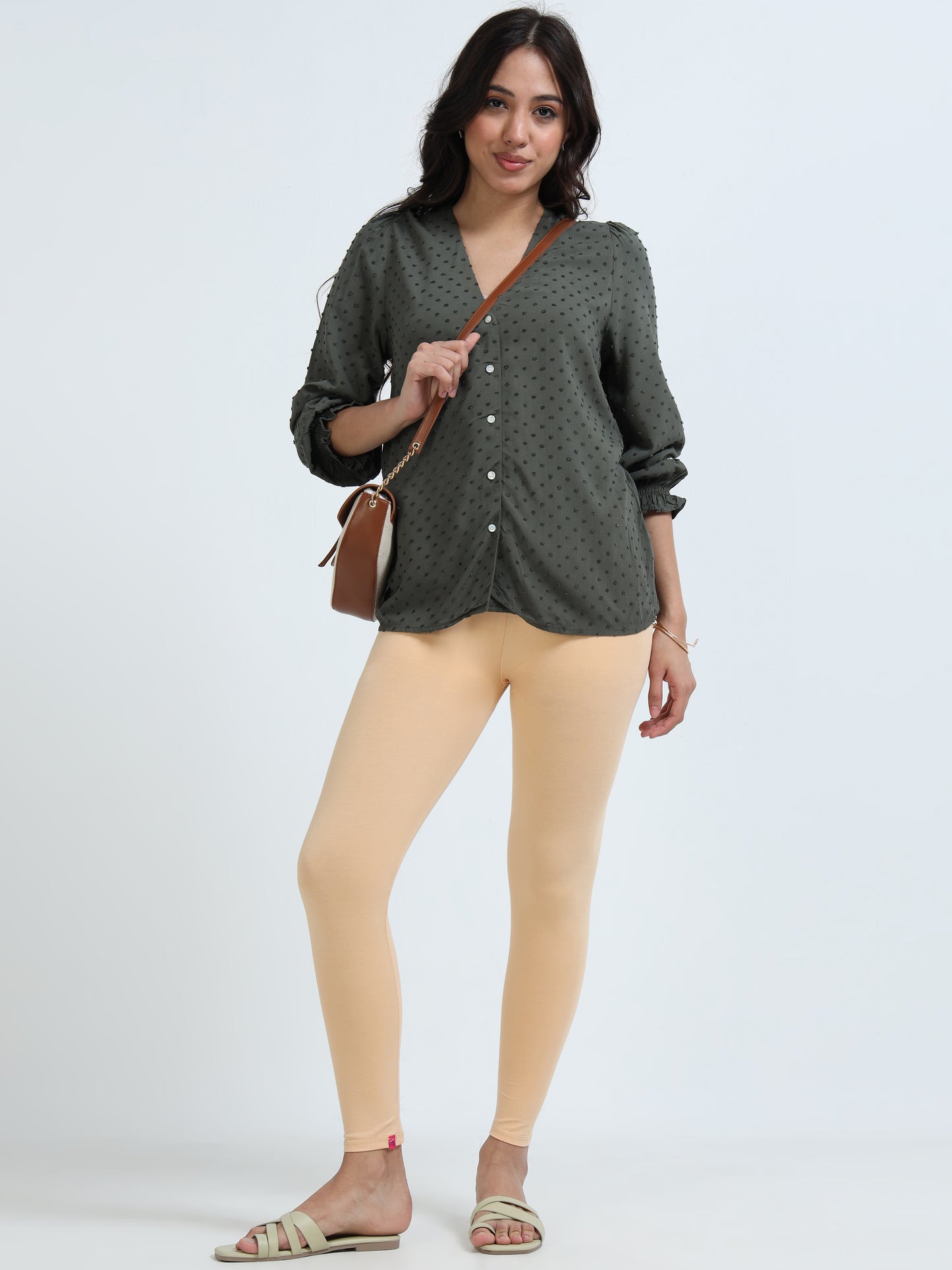 Varnam Women Ankle Length Cotton Leggings – Beige