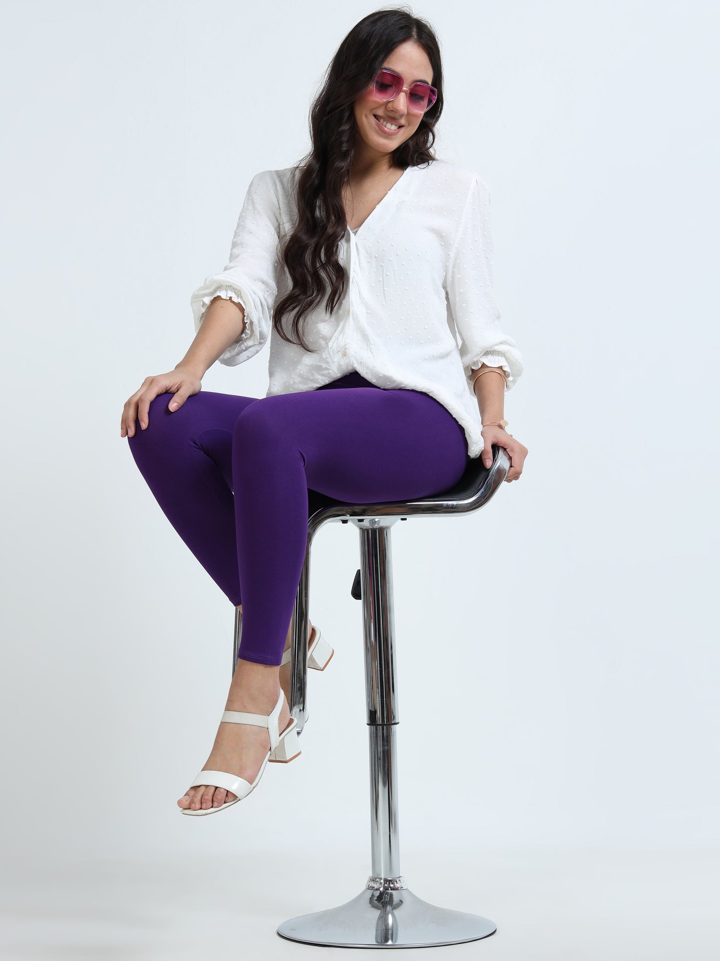 Varnam Women Ankle Length Cotton Leggings – Purple