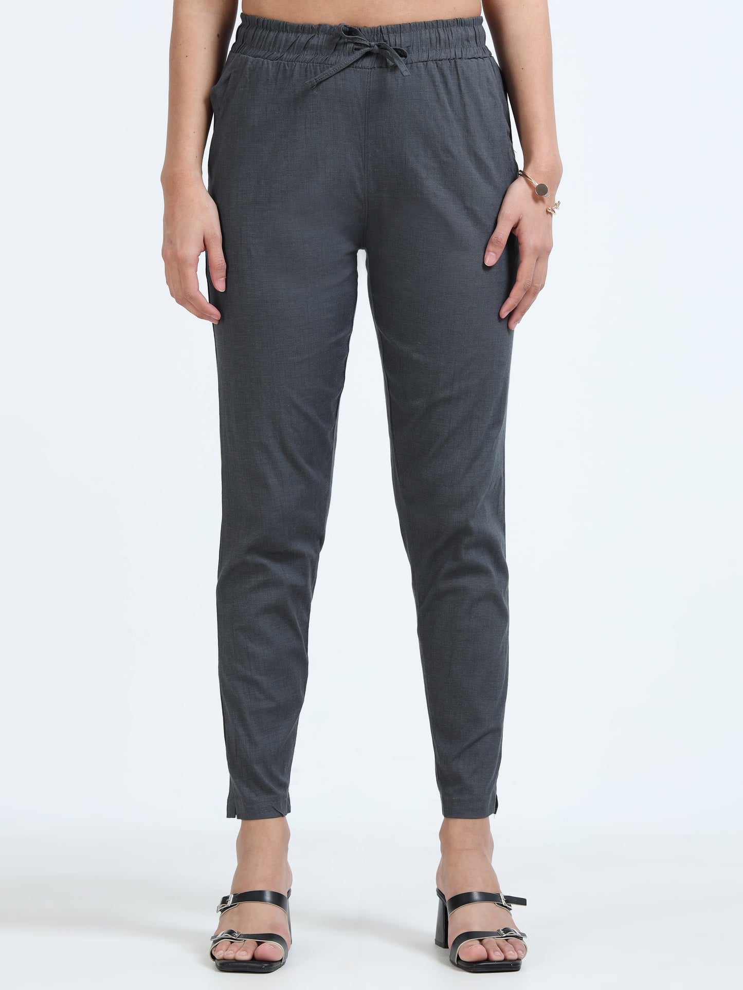 Varnam Women Lycra Slub Straight Pants – Grey