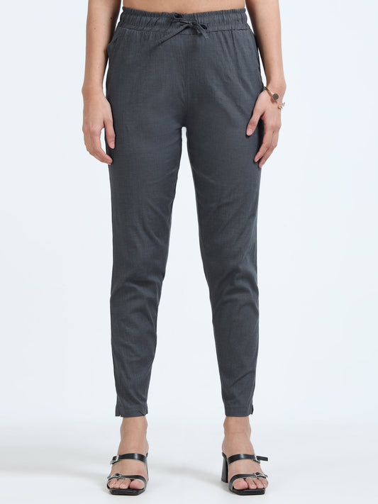 Varnam Women Lycra Slub Straight Pants – Grey
