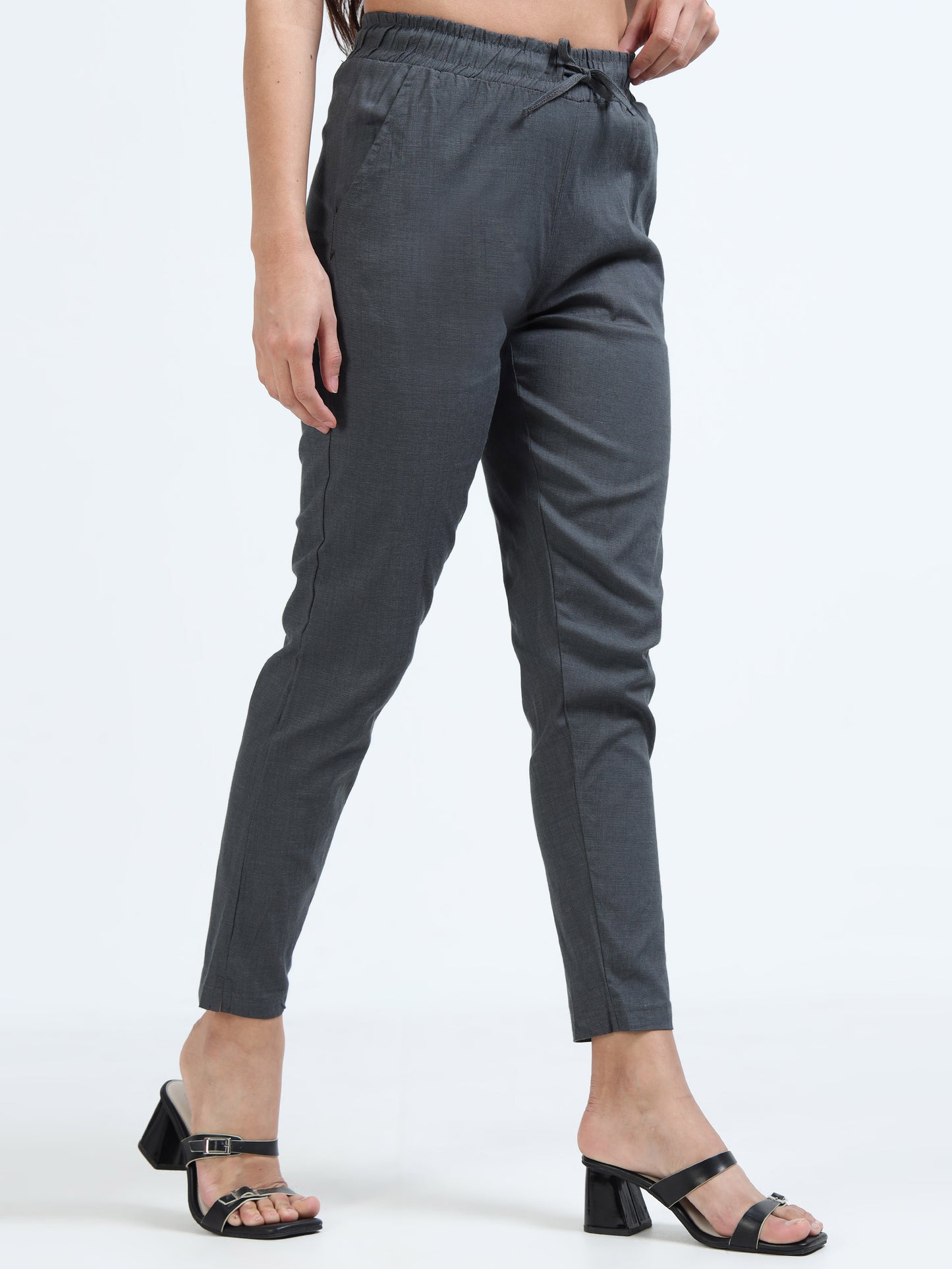 Varnam Women Lycra Slub Straight Pants – Grey