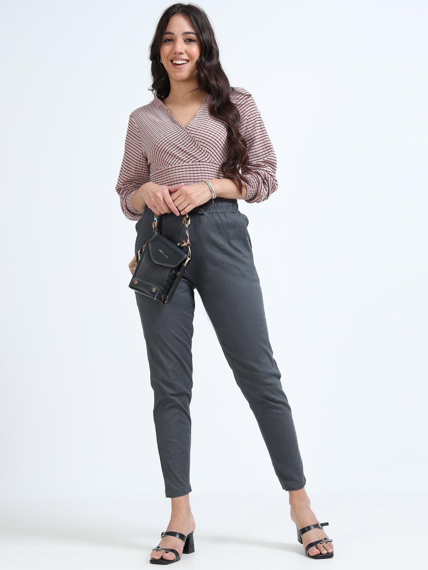 Varnam Women Lycra Slub Straight Pants – Grey