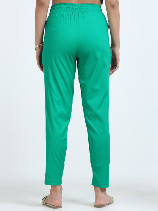 Varnam Women Lycra Slub Straight Pants – Green