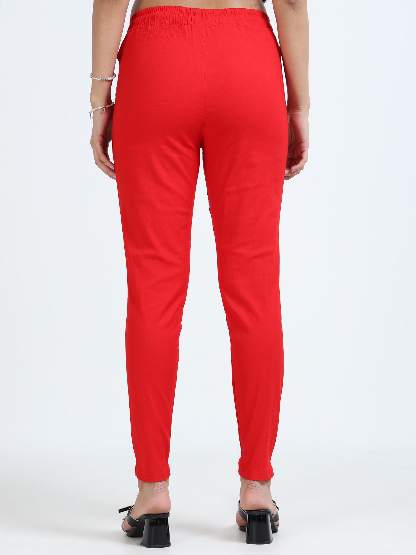 Varnam Women Lycra Slub Straight Pants – Red