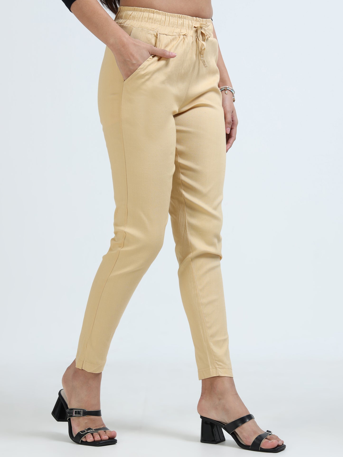 Varnam Women Lycra Slub Straight Pants – Skin