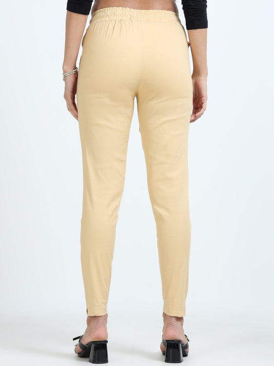 Varnam Women Lycra Slub Straight Pants – Skin