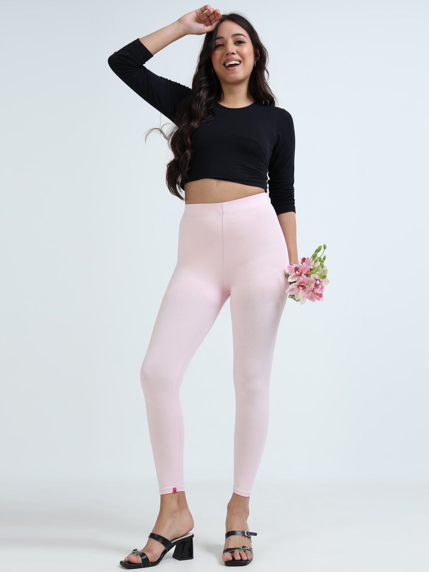 Varnam Women Ankle Length Cotton Leggings – Rose Pink