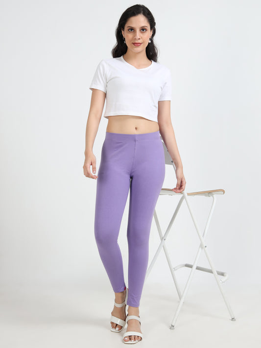 Varnam Women Ankle Length Cotton Leggings – Lavender