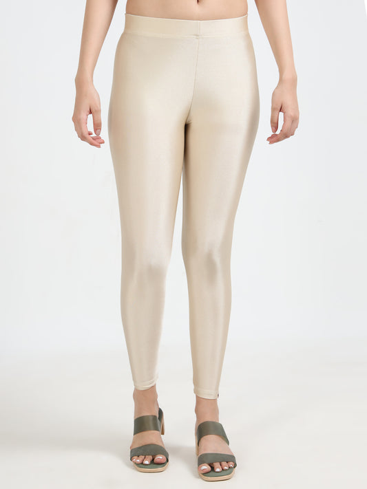 Varnam Shimmer Ankle Length Leggings With Shawl (Combo) - Coin Silver