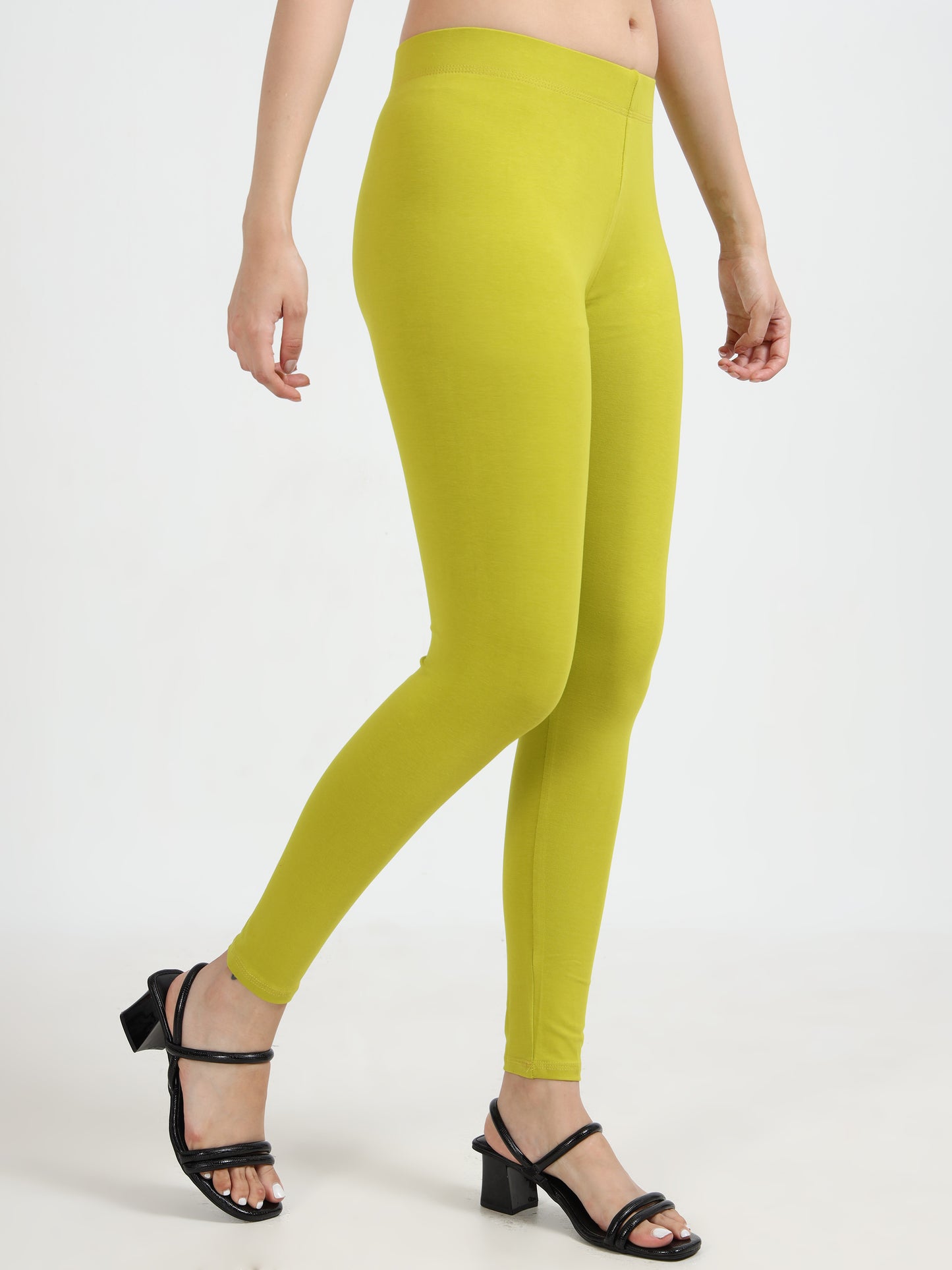 Varnam Women Ankle Length Cotton Leggings – Mehendi