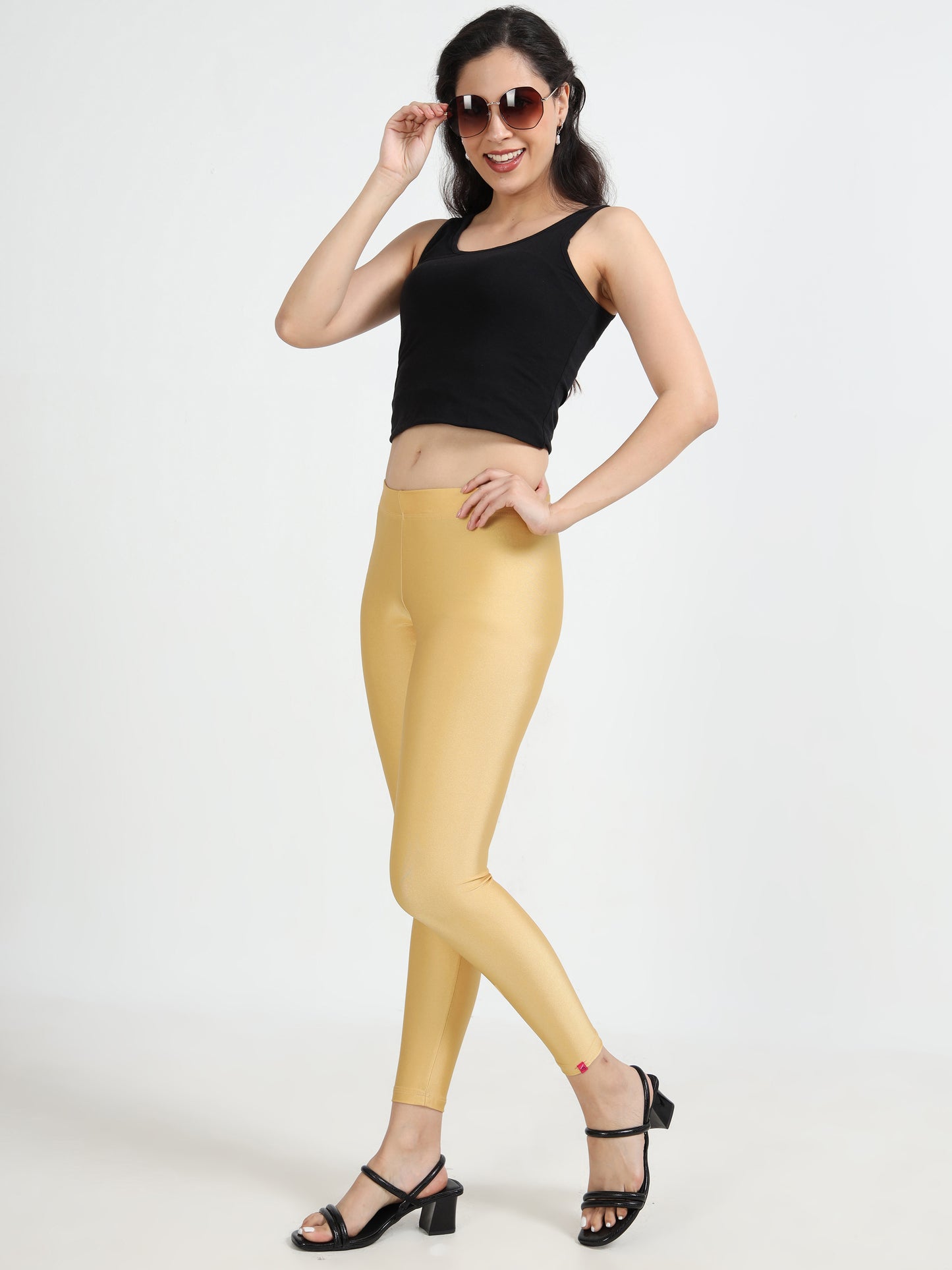 Varnam Shimmer Ankle Length Leggings - Dark Gold
