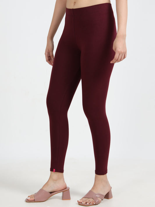 Varnam Women Ankle Length Cotton Leggings – Wine