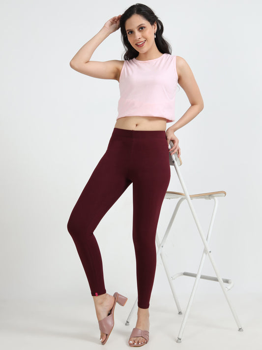 Varnam Women Ankle Length Cotton Leggings – Wine
