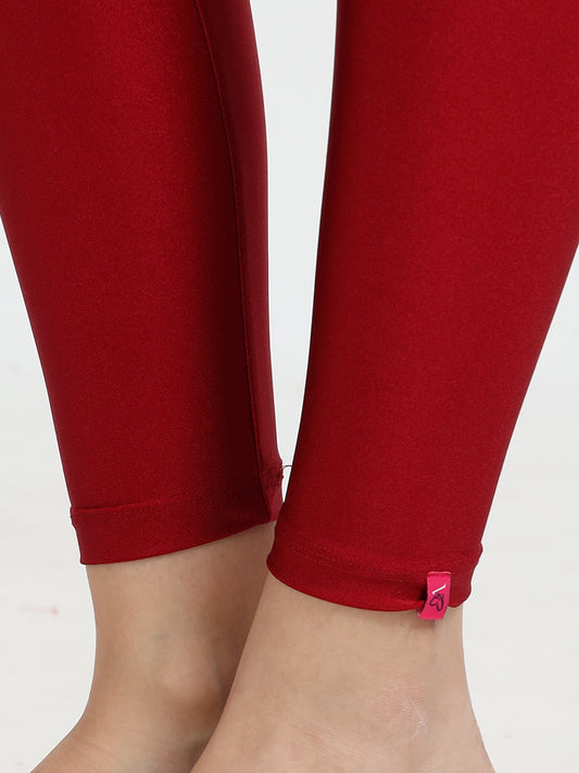 Varnam Shimmer Ankle Length Leggings With Shawl (Combo) - Maroon