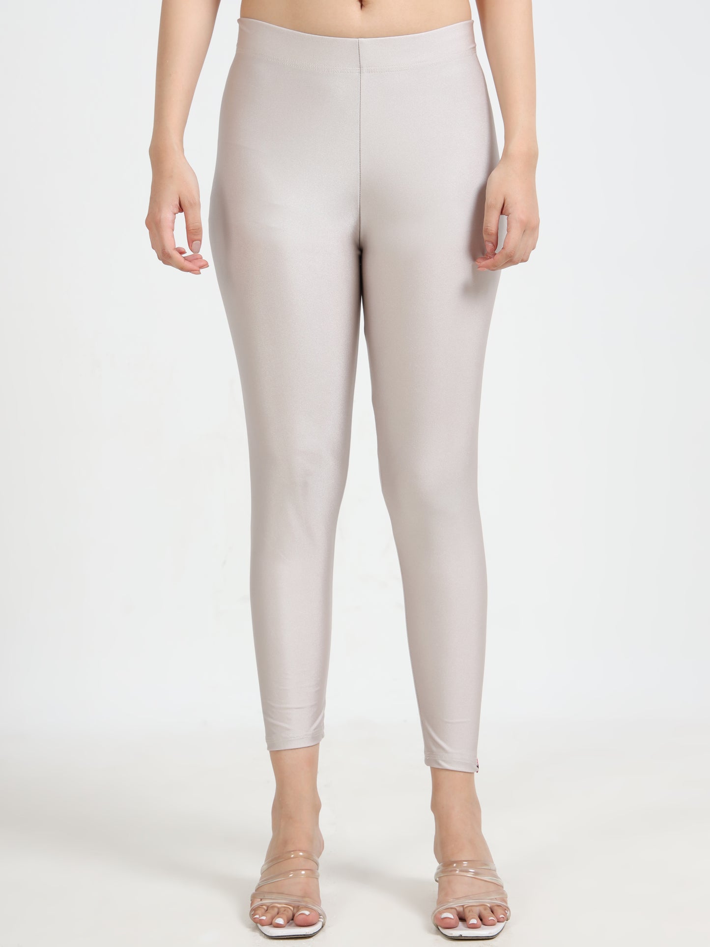 Varnam Shimmer Ankle Length Leggings - Silver