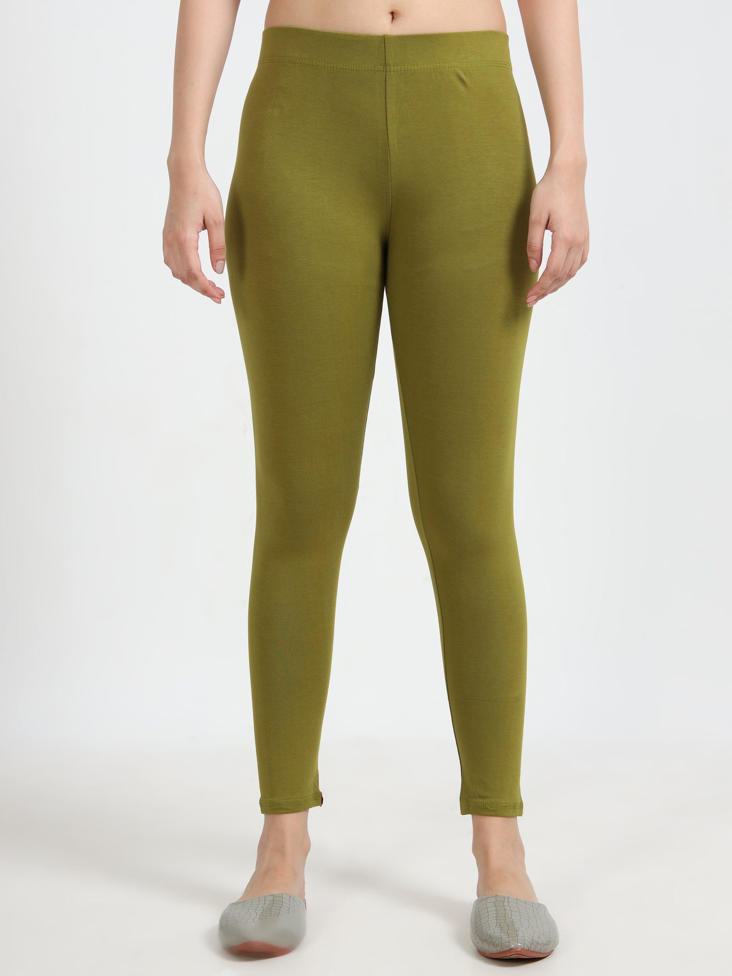 Varnam Women Ankle Length Cotton Leggings – Dark Mehendi