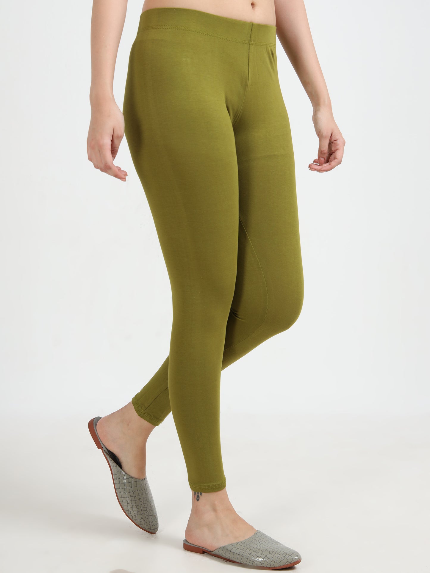 Varnam Women Ankle Length Cotton Leggings – Dark Mehendi