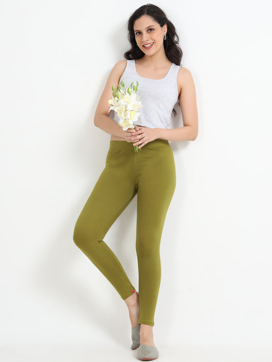 Varnam Women Ankle Length Cotton Leggings – Dark Mehendi