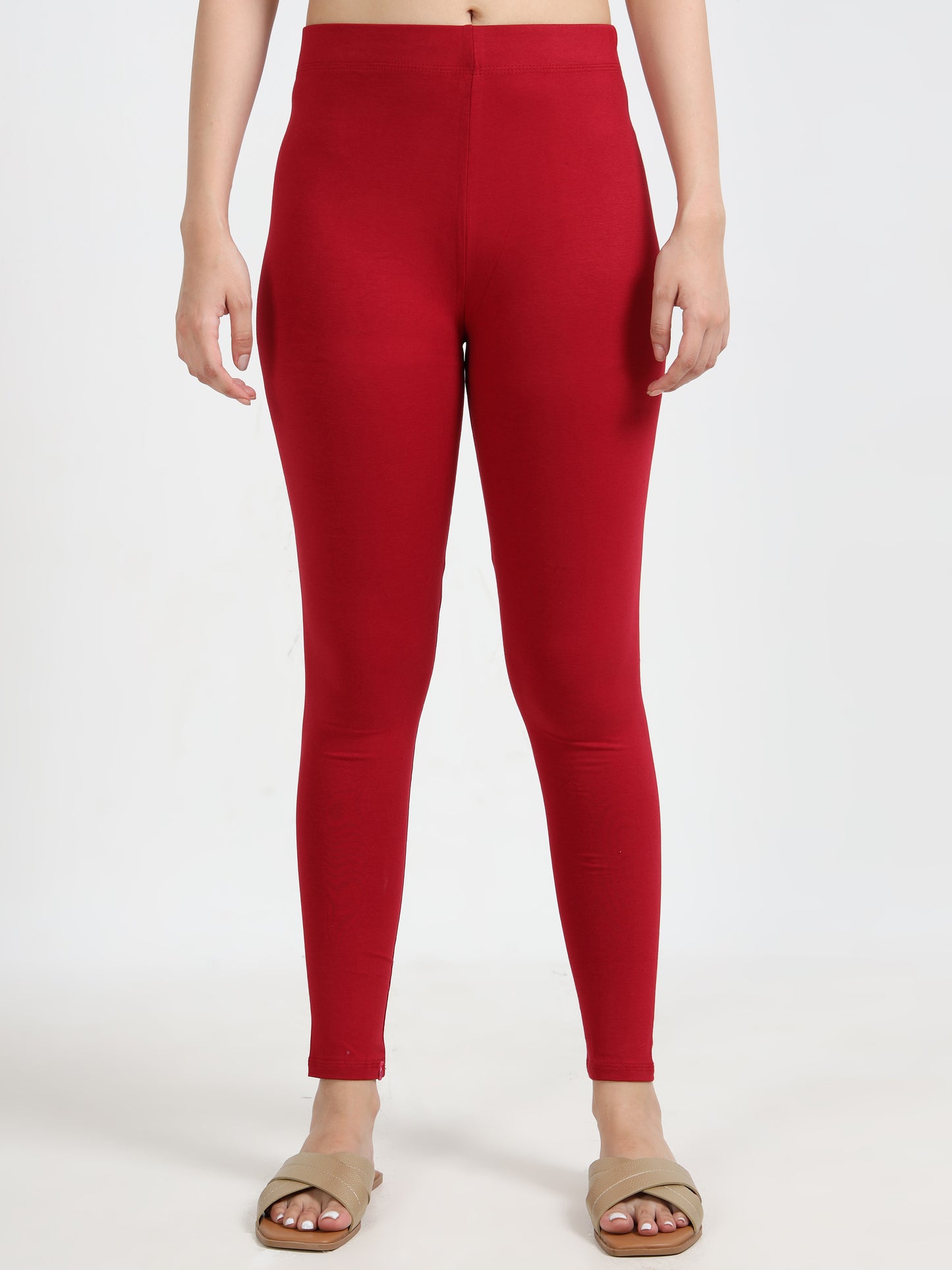 Varnam Women Ankle Length Cotton Leggings – Red Maroon