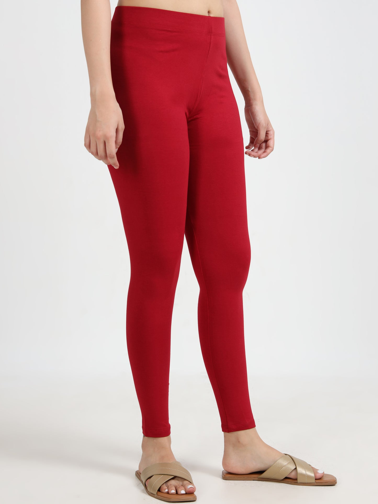 Varnam Women Ankle Length Cotton Leggings – Red Maroon