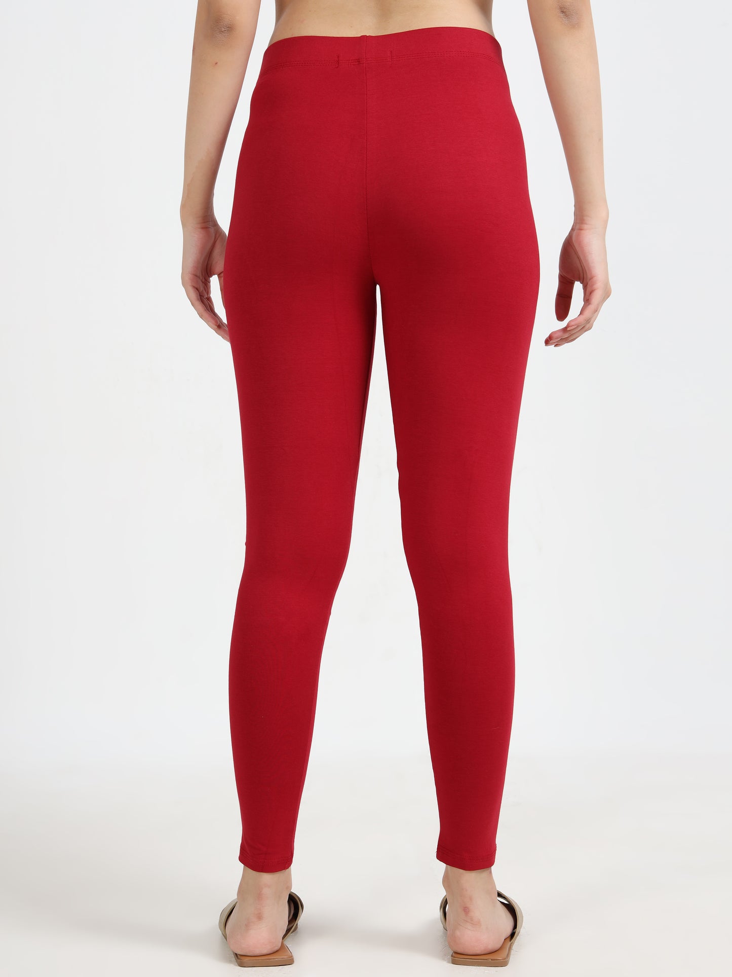 Varnam Women Ankle Length Cotton Leggings – Red Maroon