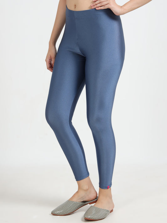 Varnam Shimmer Ankle Length Leggings With Shawl (Combo) - Dark Steel Grey