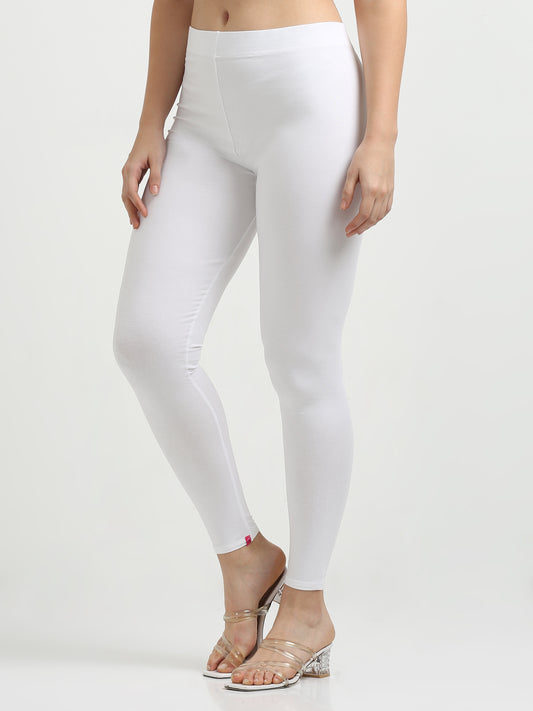 Varnam Women Ankle Length Cotton Leggings – White