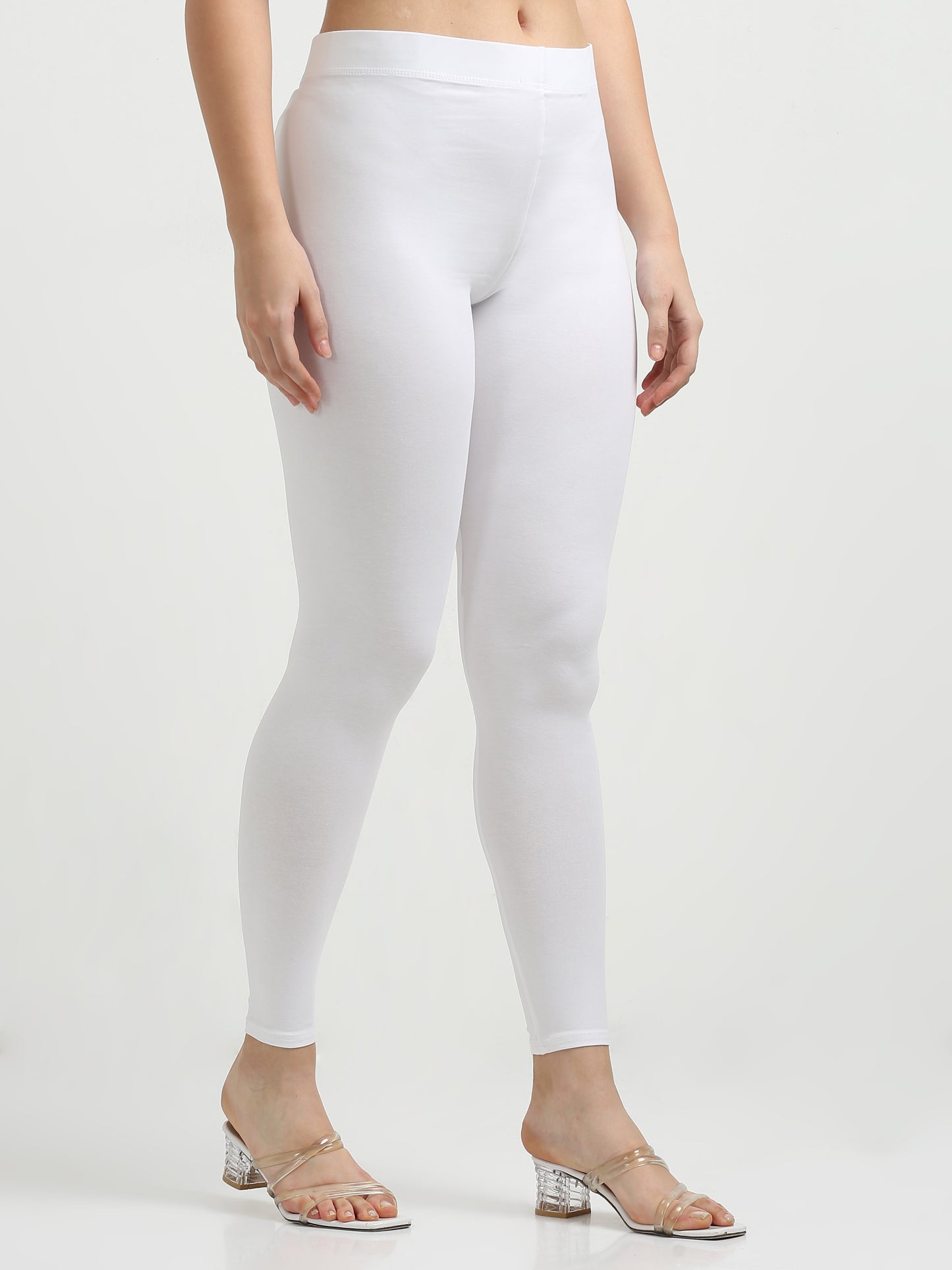 Varnam Women Ankle Length Cotton Leggings – White