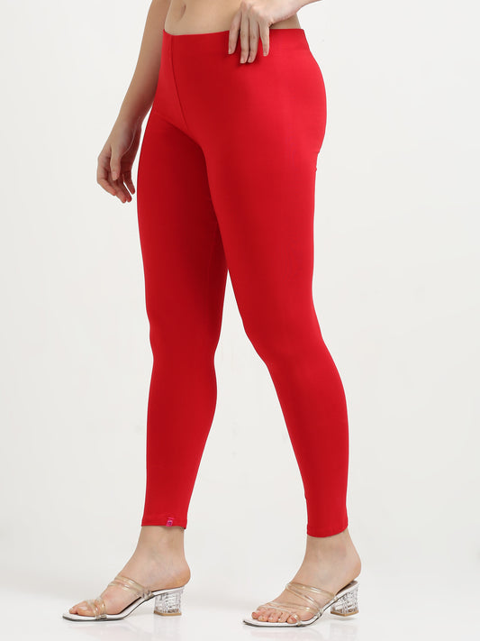 Varnam Women Ankle Length Cotton Leggings – Red