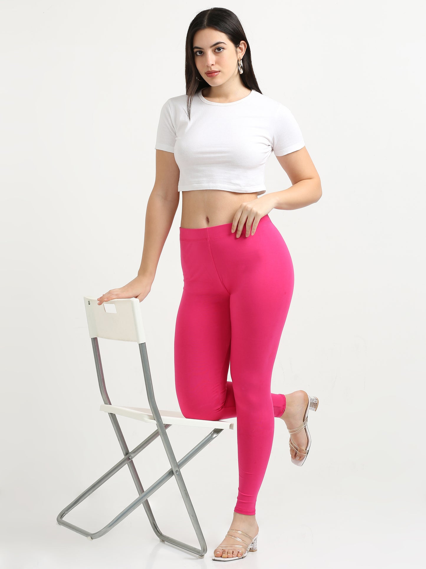 Varnam Women Ankle Length Cotton Leggings – Fuchsia
