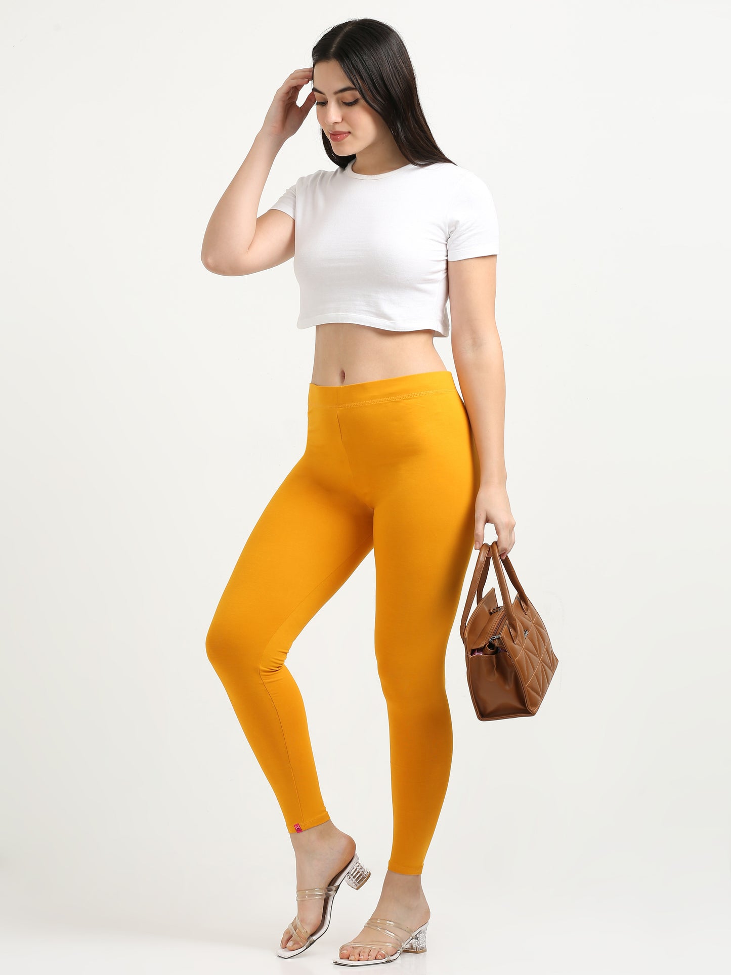 Varnam Women Ankle Length Cotton Leggings – Mustard