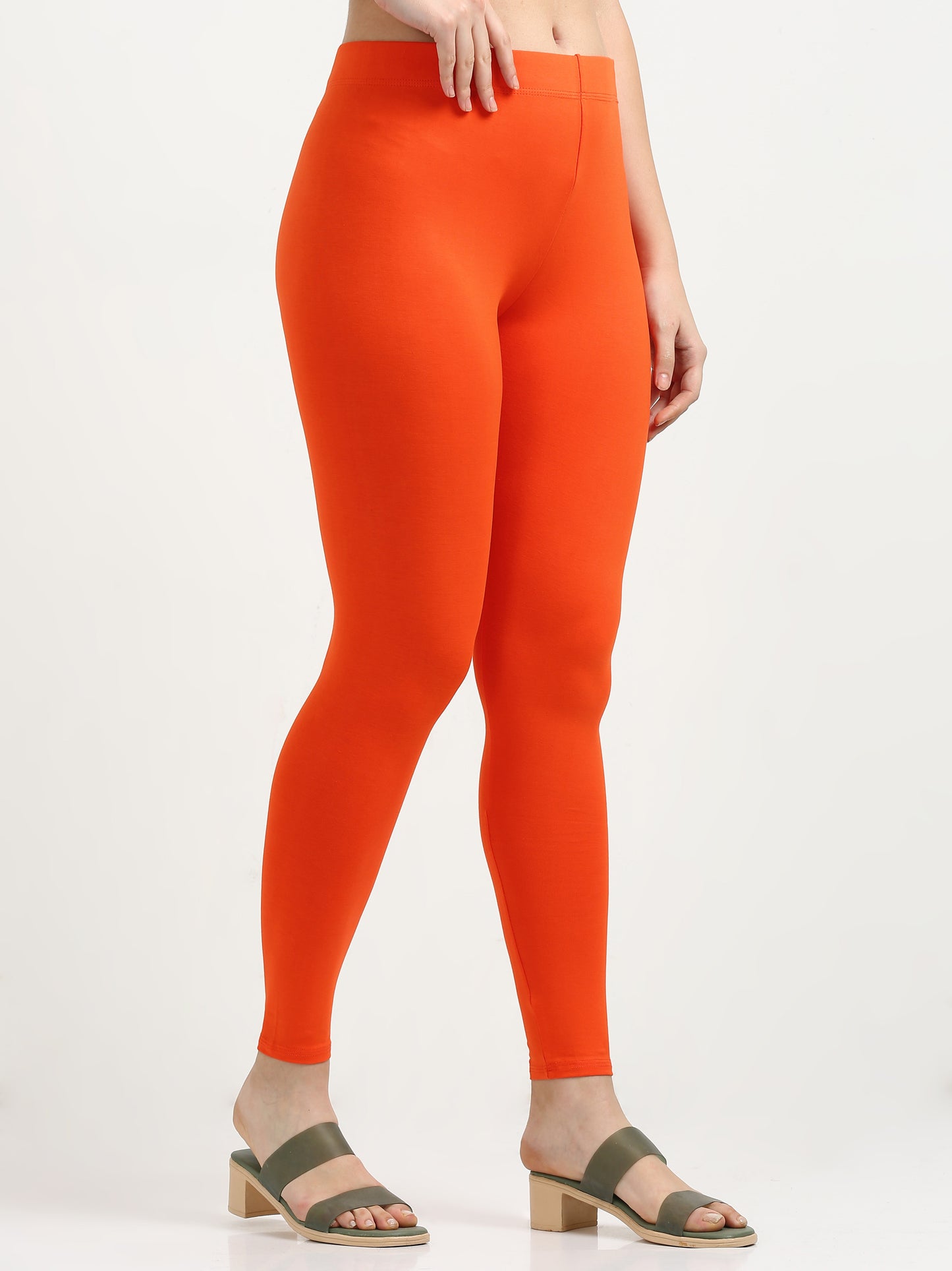 Varnam Women Ankle Length Cotton Leggings – Orange
