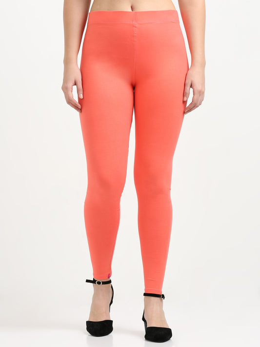 Varnam Women Ankle Length Cotton Leggings – Lite Coral
