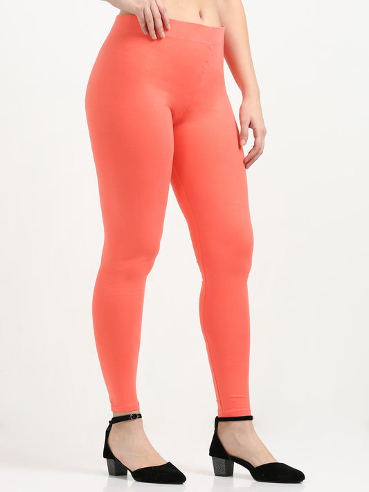 Varnam Women Ankle Length Cotton Leggings – Lite Coral