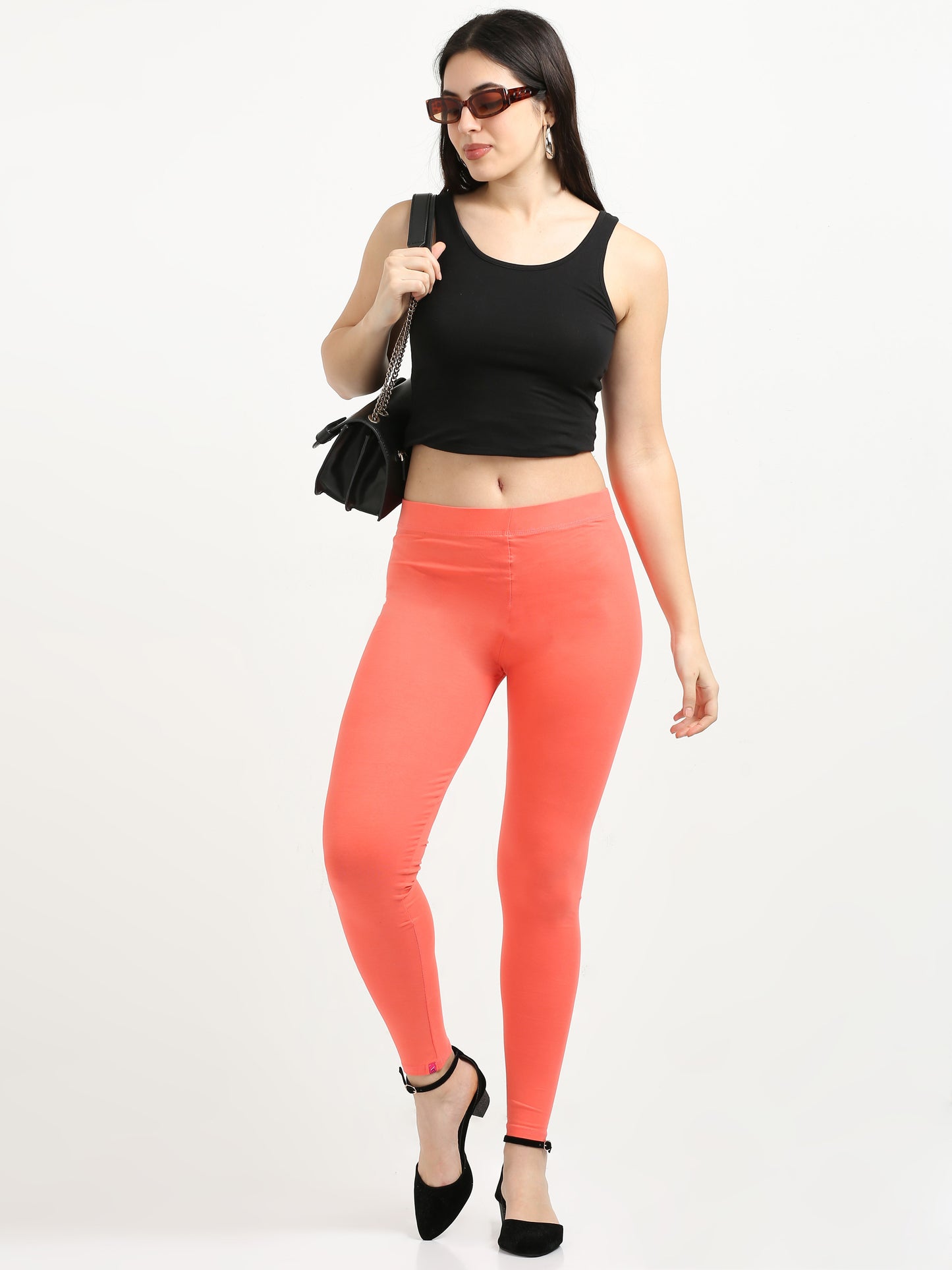 Varnam Women Ankle Length Cotton Leggings – Lite Coral