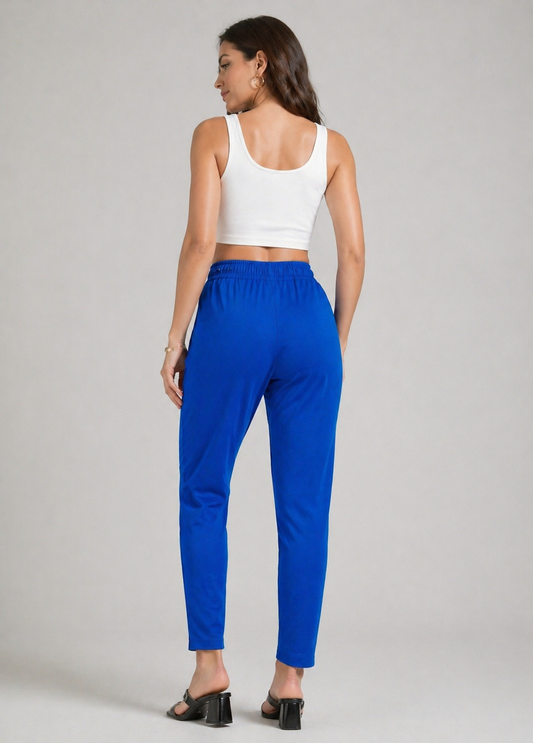 Varnam Women Lycra Slub Straight Pants – Royal Blue
