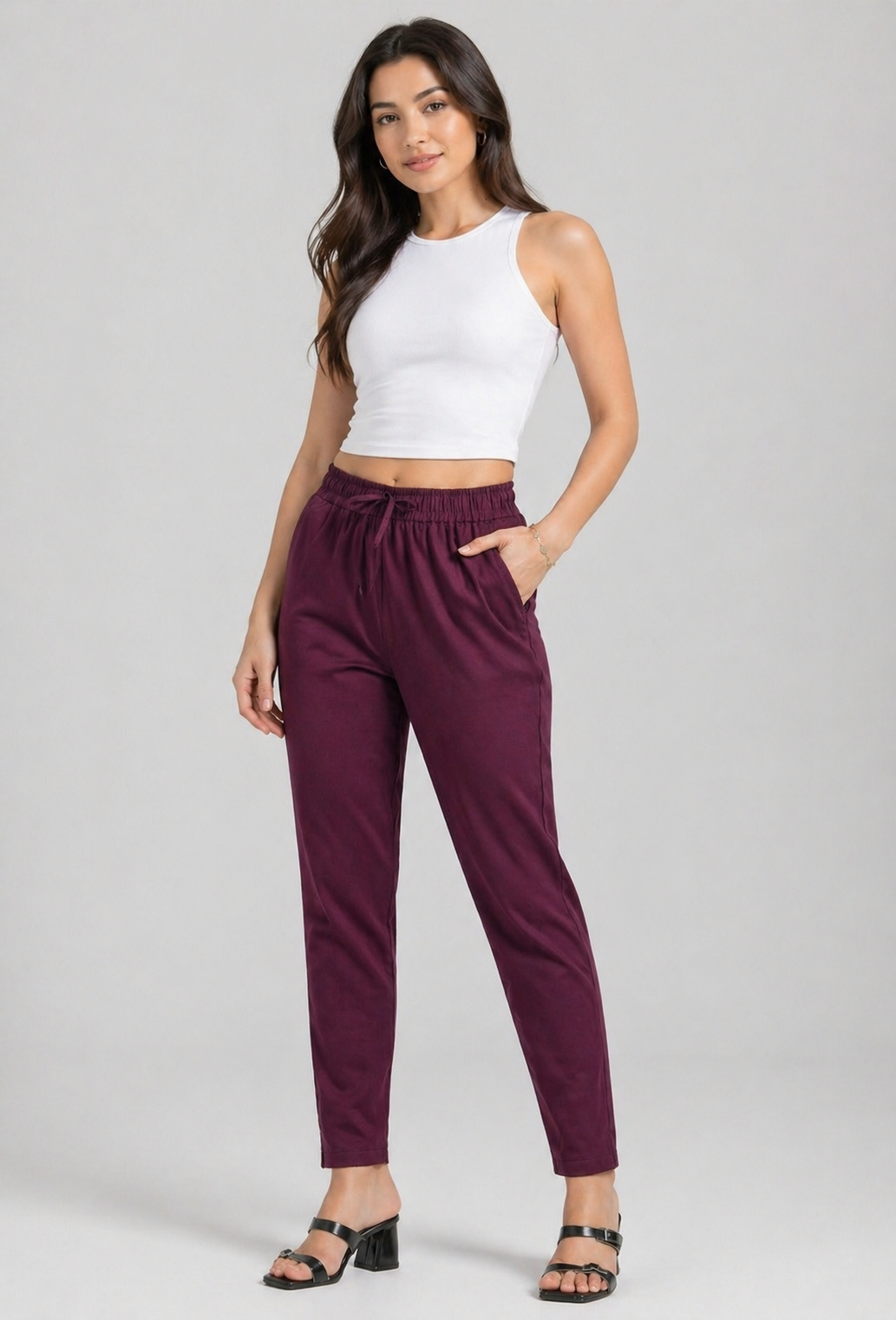Varnam Women Lycra Slub Straight Pants – Wine
