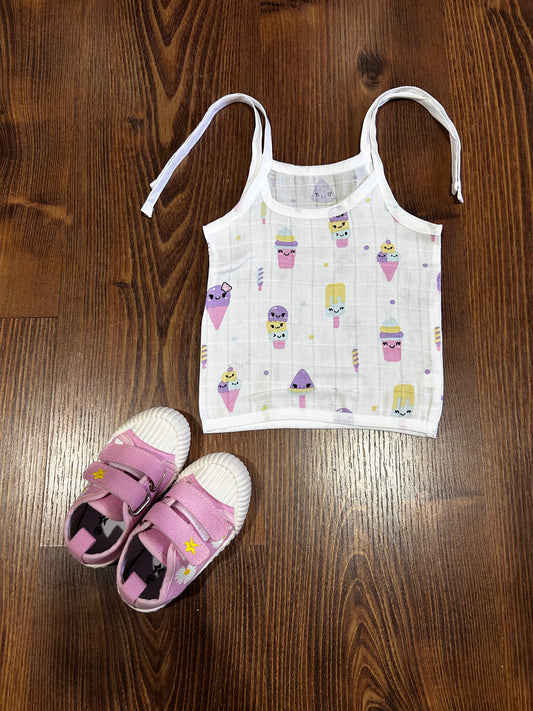Ice Cream Muslin Sleeveless Knot Jabla