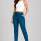 Varnam Women Lycra Slub Straight Pants – Petrol Blue