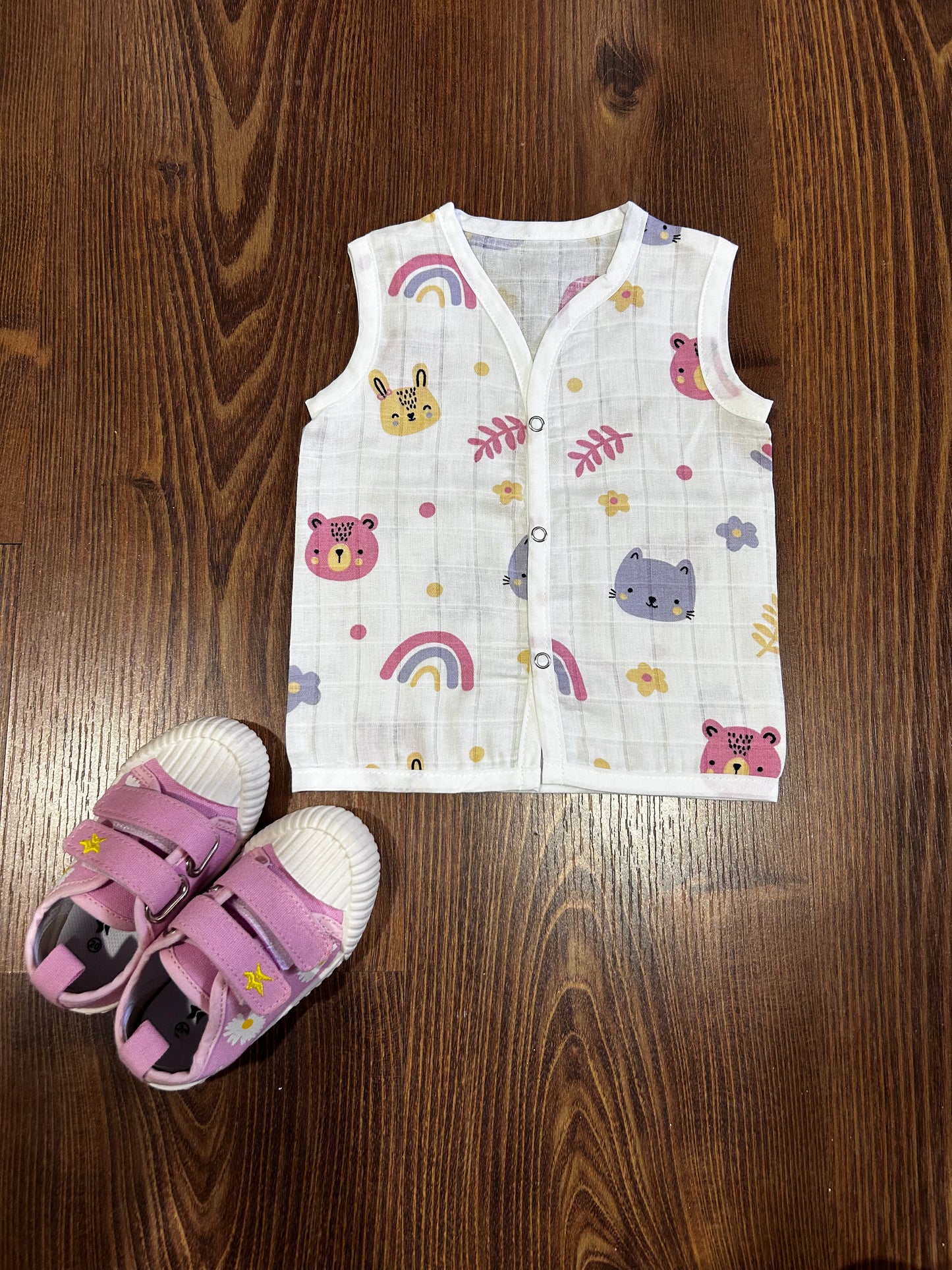 Teddy Muslin Sleeveless Button Jabla