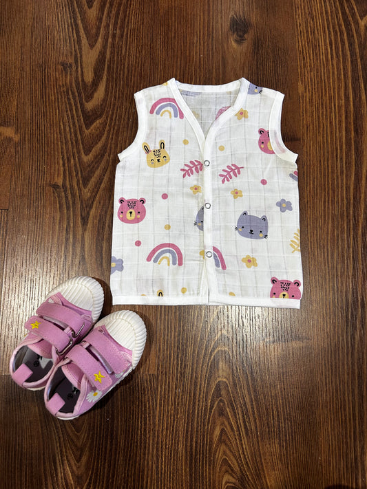 Teddy Muslin Sleeveless Button Jabla