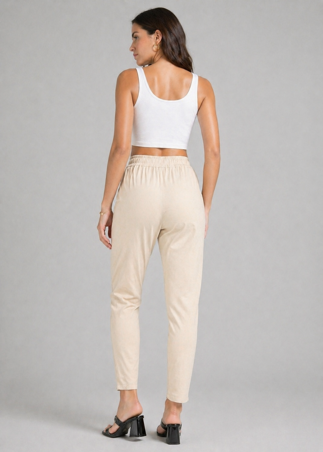 Varnam Women Lycra Slub Straight Pants - Beige
