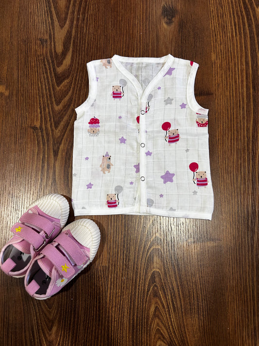 Christmas Muslin Sleeveless Button Jabla