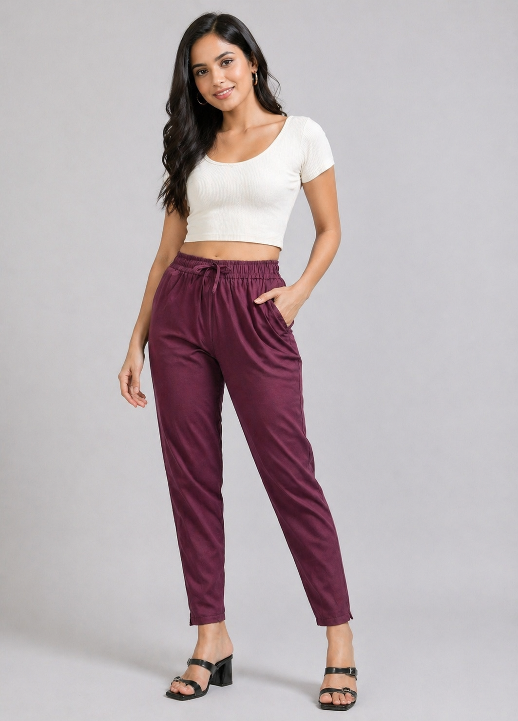 Varnam Women Lycra Slub Straight Pants – Onion
