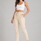 Varnam Women Lycra Slub Straight Pants - Beige
