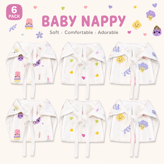 Pack of 6 Muslin Nappy (0-3 Months) - Assorted