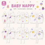 Pack of 6 Muslin Nappy (0-3 Months) - Assorted