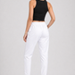 Varnam Women Lycra Slub Straight Pants – White