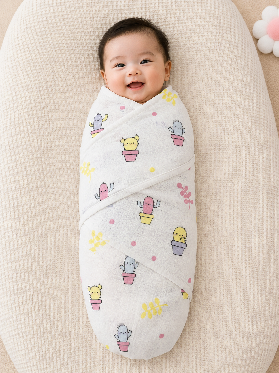 Cactus Muslin Cotton Baby Swaddle Blanket – 40” × 40”
