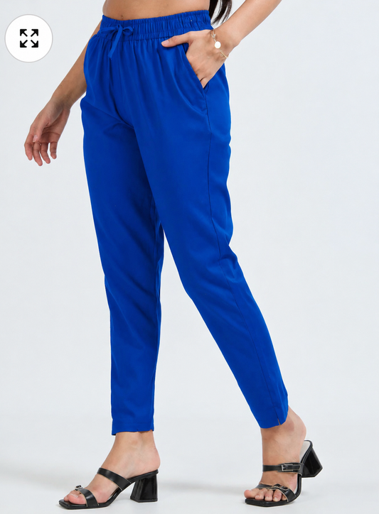 Varnam Women Lycra Slub Straight Pants – Royal Blue